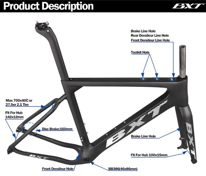 700C Carbon Road Bike Frames Gravel Bicycle Frameset 27.5 Disc Brake