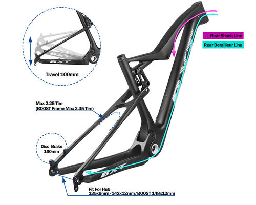 XC Carbon Fiber Full Suspension Frame Mtb 29er Mountain Bike Boost Frames