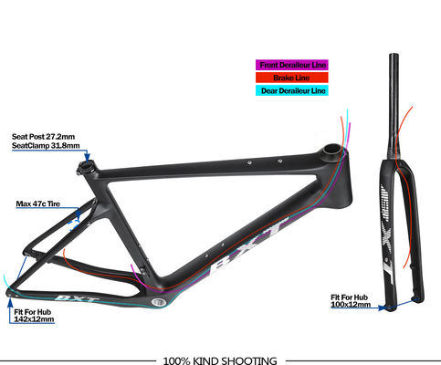 T800 Carbon Gravel Bike Frame Fully Hidden Cable Routing Road Bicycle Frameset 700C