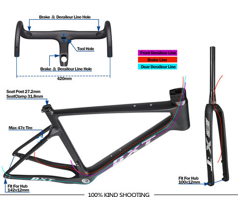 Full Carbon Fiber Gravel Bike Frame 700C Road Bicycle Frameset Hidden Cable