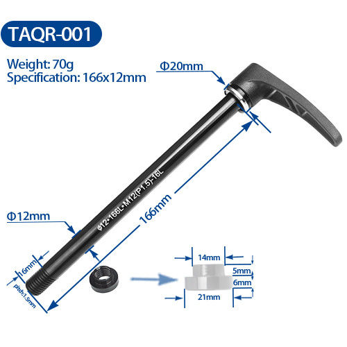 Alloy Thru Axle Road Bicycles Parts With Quick Release Lever Black Color